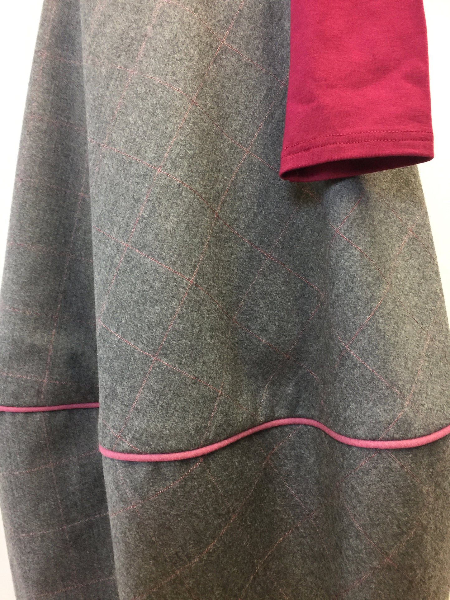 Pinafore Dress in Check Gray / Pink Wool,Bubble Style Work Dress 