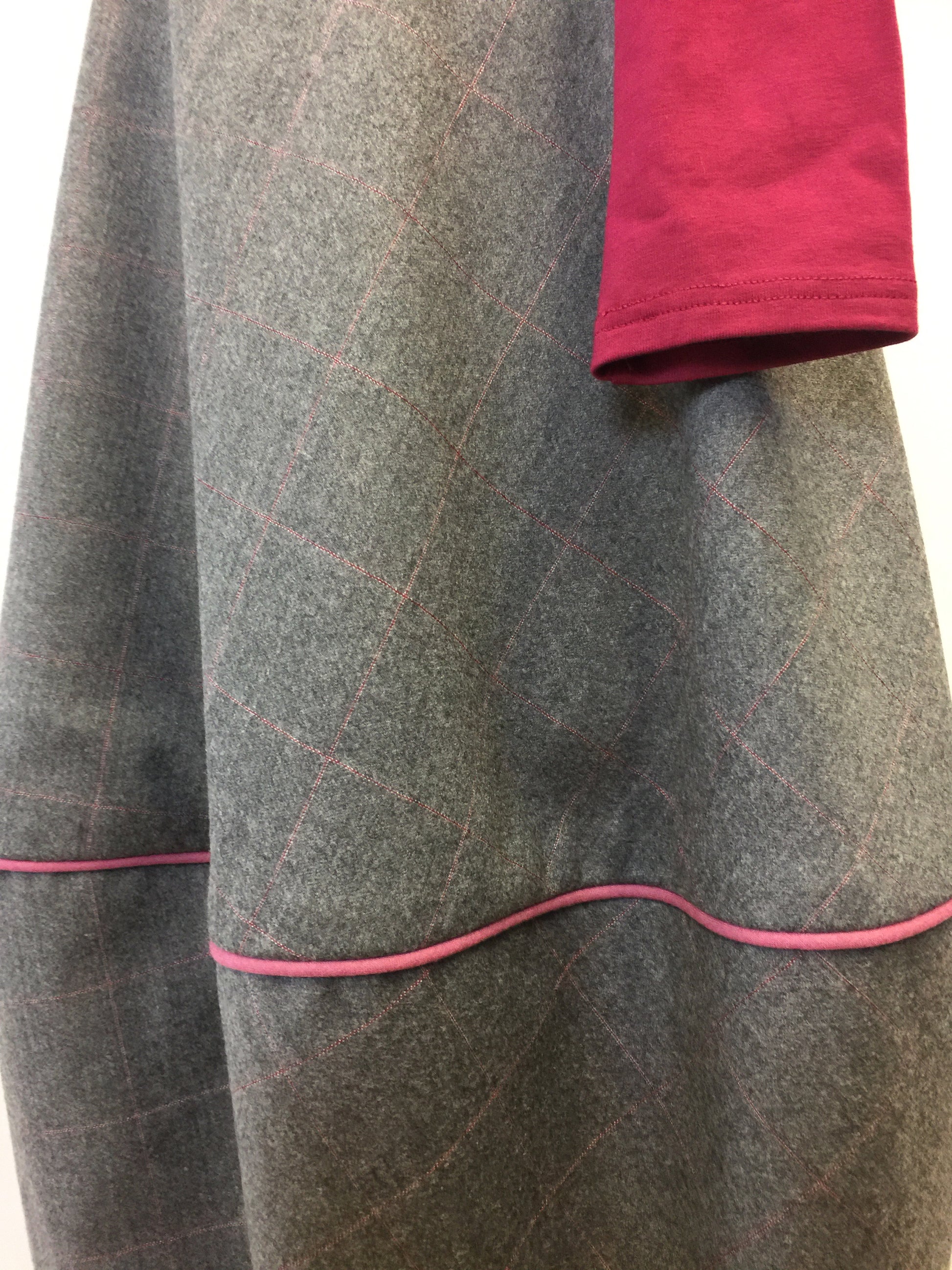 Pinafore Dress in Check Gray / Pink Wool,Bubble Style Work Dress 