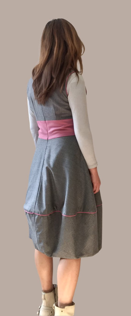Pinafore bubble  style wool Dress , Tulip  style wool check dress