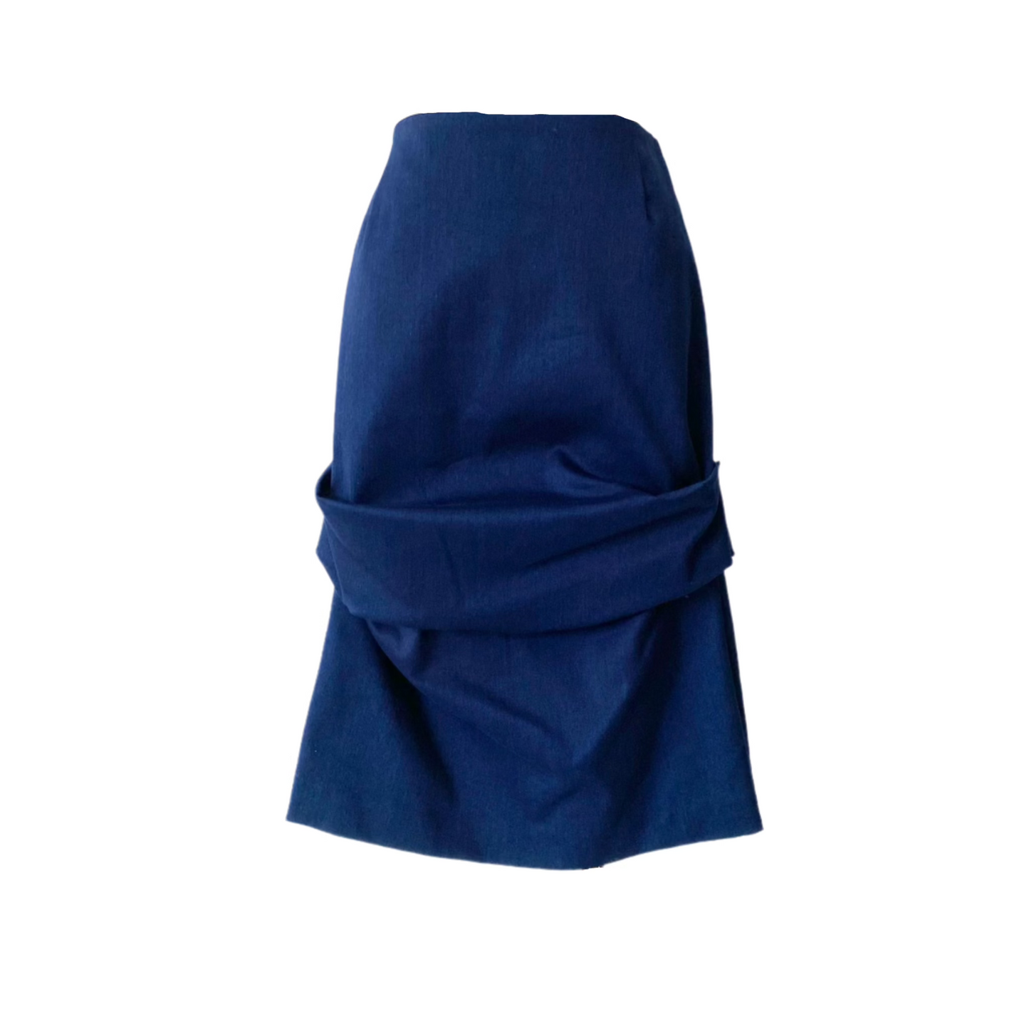 Blue Pencil Rouged Skirt With Pockets 